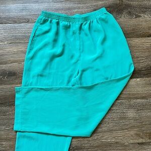 Vintage Blair Pullon Teal Satin Textured Pants with Pockets Medium Petite